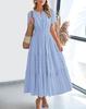 2026 Spring and Summer European and American Women's Fashion V-neck Pleated Bubble Sleeves Layered Pendulum Dress Women