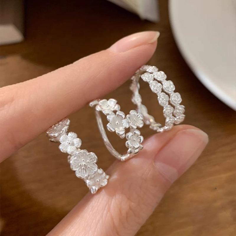 925 Sterling Silver Vintage Cross Winding Finger Flower Rings for Women Couple Minimalist Party Jewelry Gift Prevent Allergy