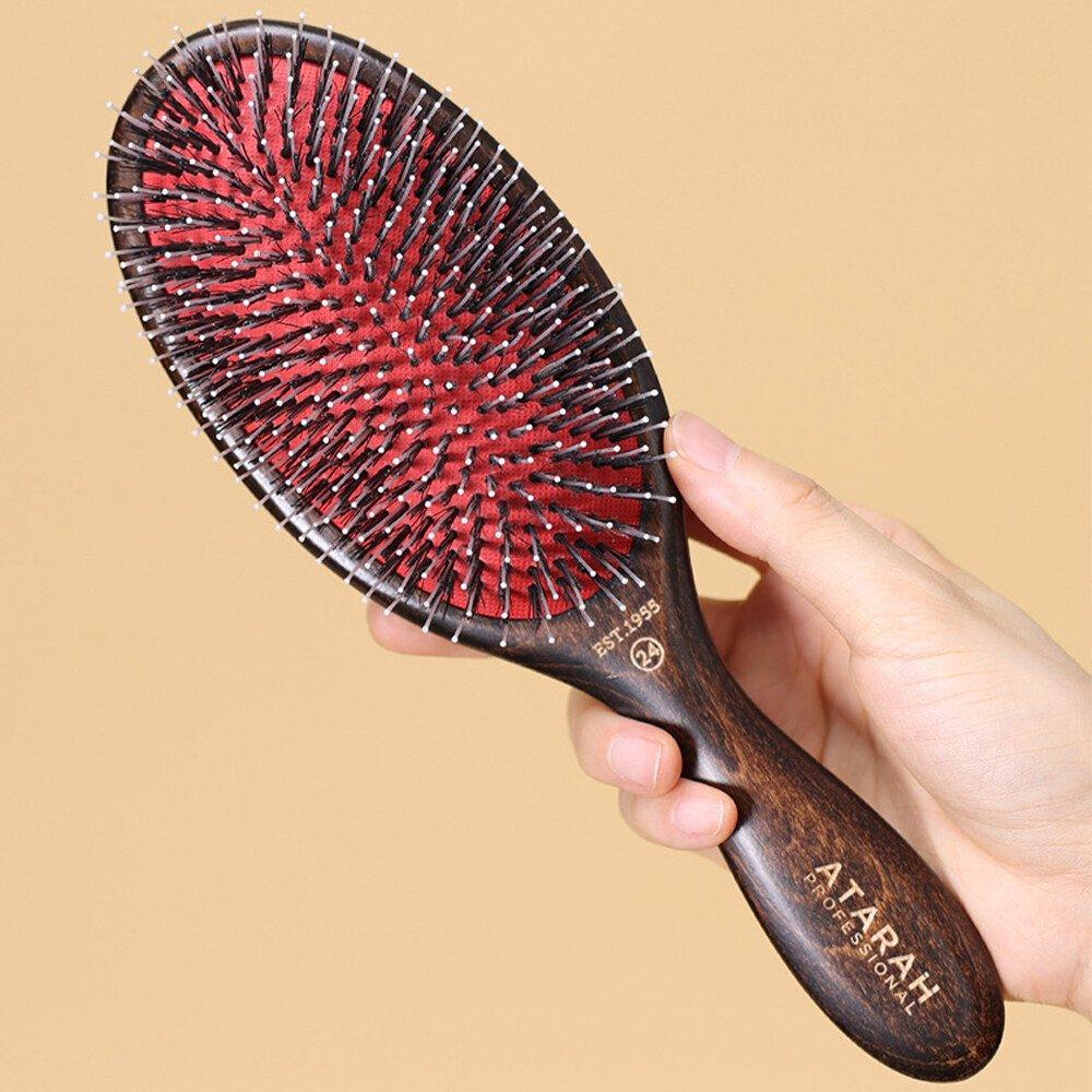Atarah Donmokushion Wooden Round Boar Bristle Hairbrush