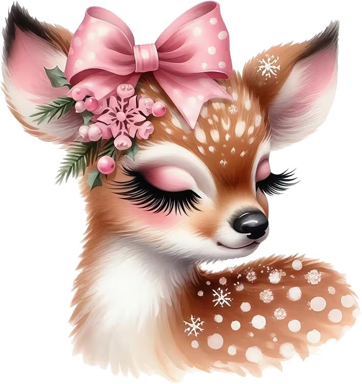 QT2405#15cm Cute Deer Sticker with Pink Bow - Holiday Decor, Durable Vinyl, Perfect for Motorcycles, Cars, Trucks, Laptops