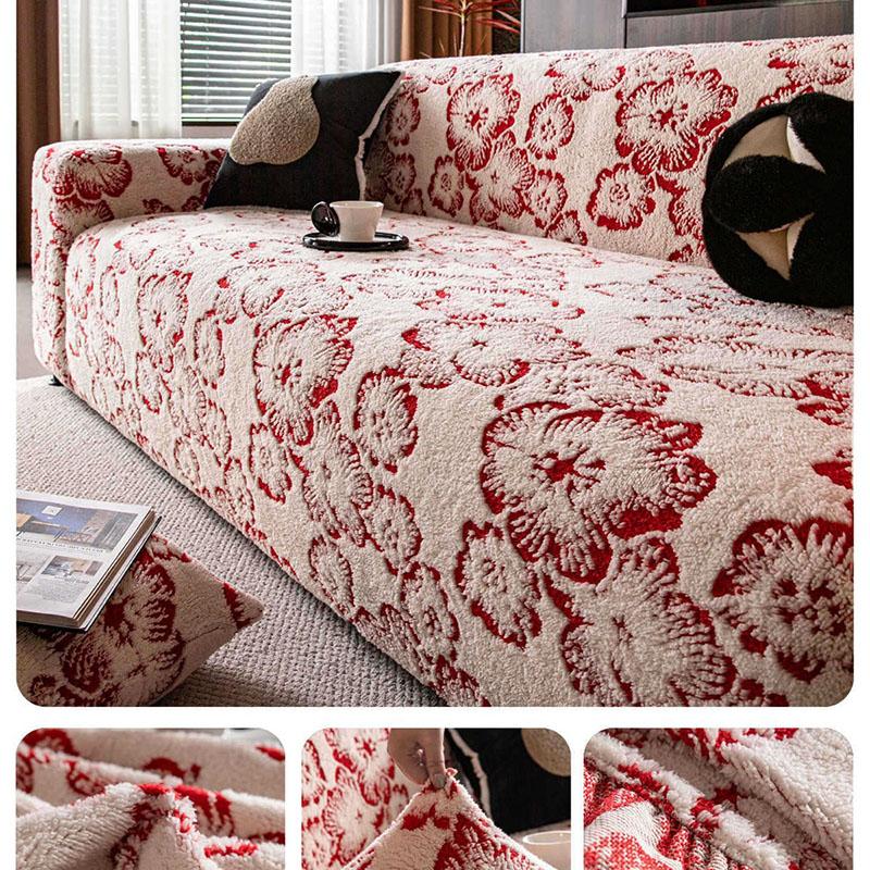 Vintage Floral Jacquard Stretch Sofa Cover High-End All Inclusive Sofa Towel with Straps Anti Cat Scratch Velvet Couch Slipcover