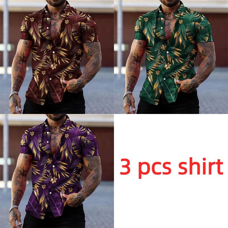 Golden Flower Plant Printing Shirt Summer Hawaiian Beach Vacation Clothing Men's Fashion Street Style Shirt Daily Men's and Women's Shirt