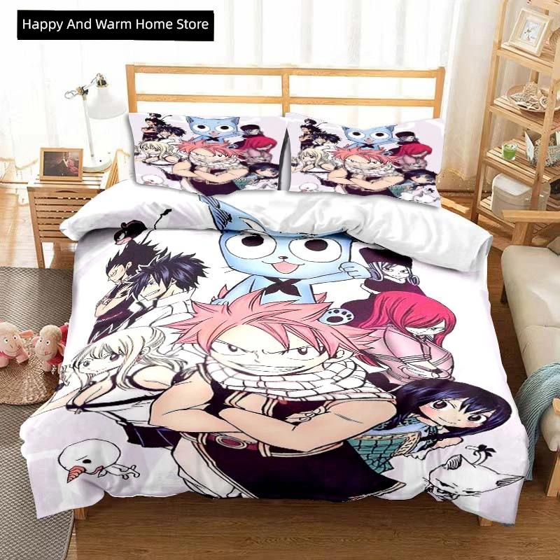 Comforter 3D Anime Fairy Tail Bedding Set Bed Three-Piece Set Single Double Bed Queen Size Adult Boys Bedroom