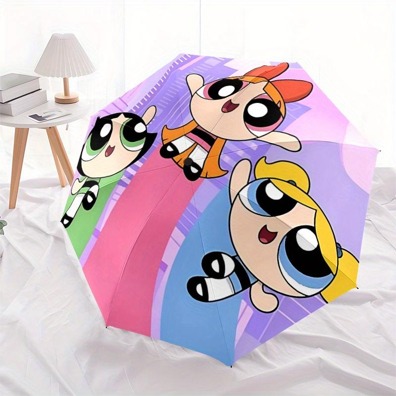 Powerpuff Girls Automatic Folding Windproof Umbrella with Sturdy Iron Frame, Portable Compact Travel Umbrella All-Season Use Parties 0807066