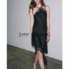 Summer New Product Women's Clothes Hanging Collar Asymmetric Hem Lace Silk Satin Texture Dress 5919201