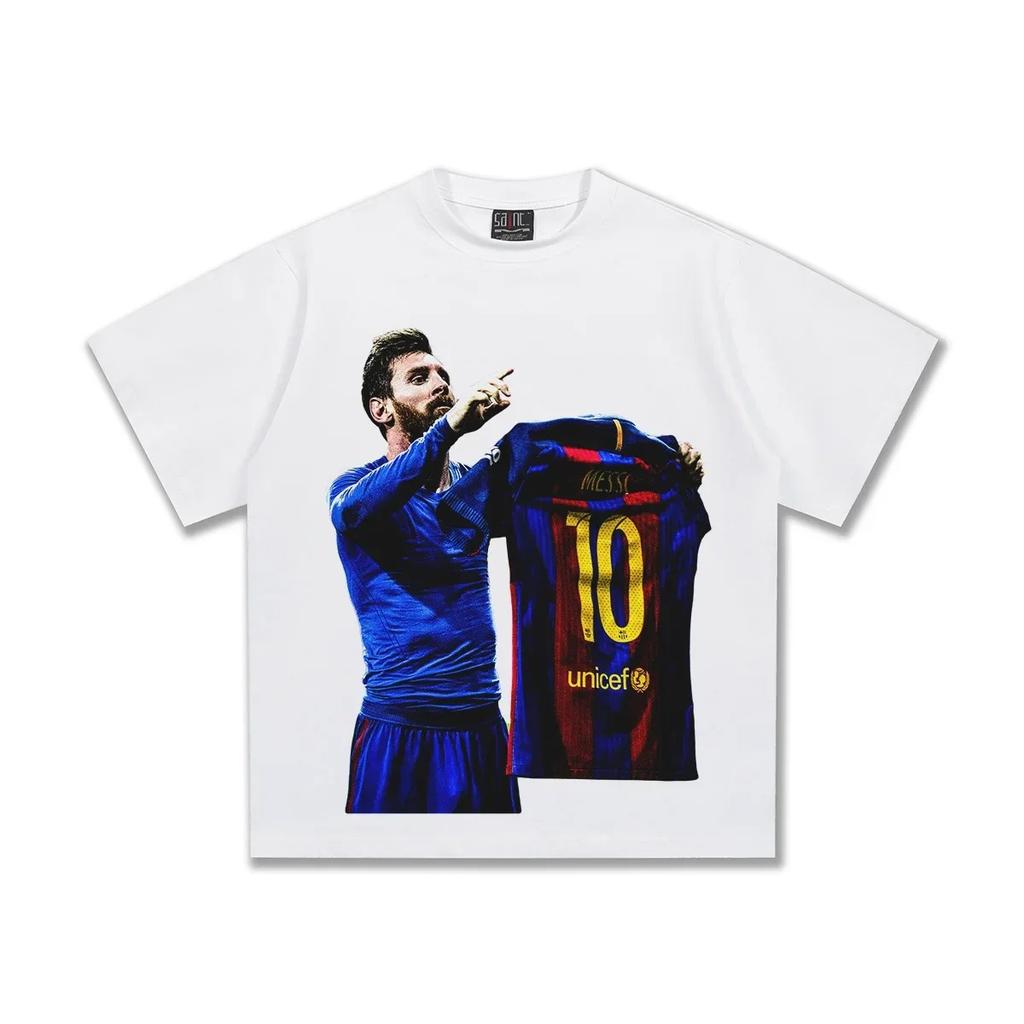 T-shirt Oversize Lionel Messi Barcelona Champions League Scarpa d'Oro Firma | Maglietta Streetwear Calcio Unisex