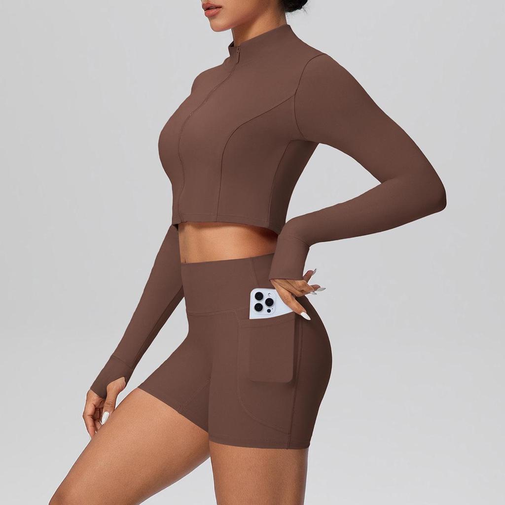 Women's Slim Fit Zip-Up Jacket & High-Waist Butt-Lifting Shorts Yoga Set