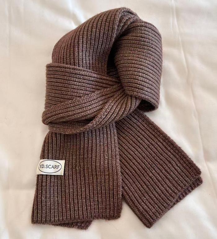 Korean ins simple solid color wool knitted scarf women's winter blue warm couple student neck scarf