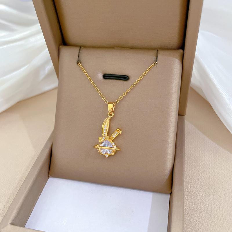 Zircon Moon Light Luxury Temperament Gorgeous Full Diamond Necklace Female Versatile Collarbone Chain Titanium Steel Chain