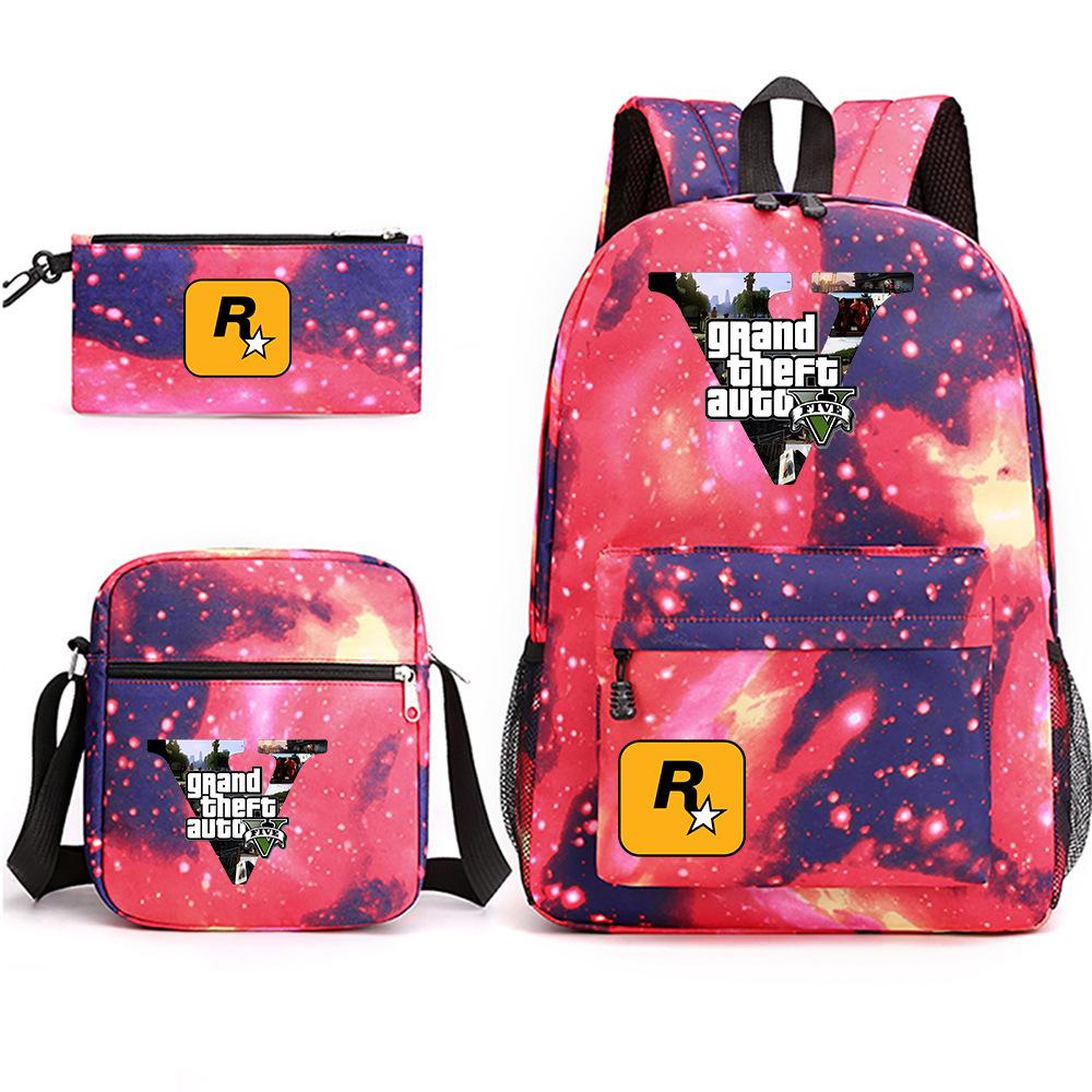 Grand Theft Auto Spel Merchandise Mode Student Schooltas Rugzak Schouder Etui 3-Delige Set
