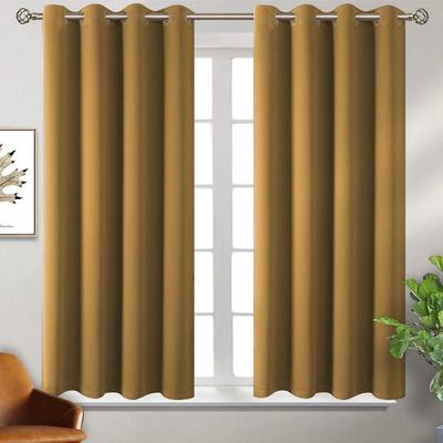 Set of 2 Room Darkening Thermal Insulated Polyester Blackout Curtain  (Mustard)