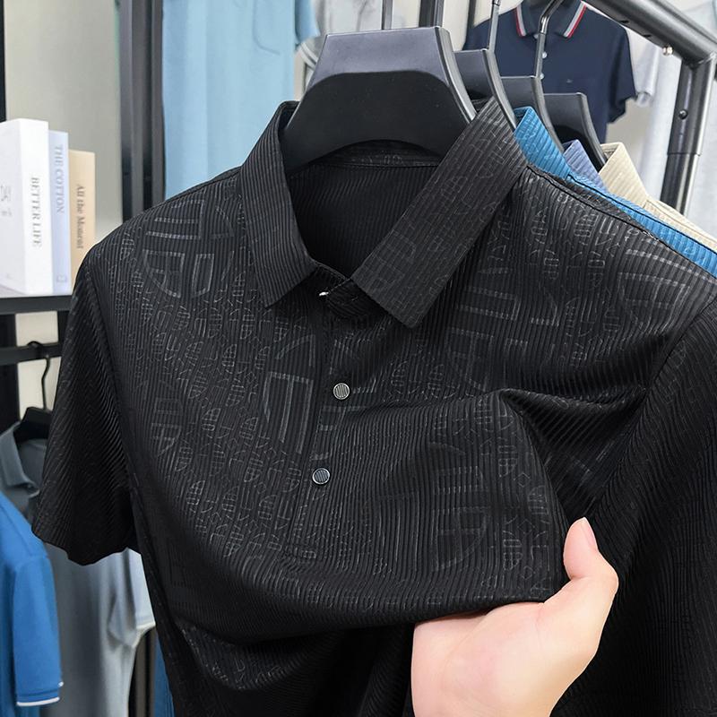 

Designer Original Men s Polo Shirt Lapel Short Sleeve T-Shirt Summer Chinese Style Print Cool Ice Silk Business Menswear Top 4XL чорний