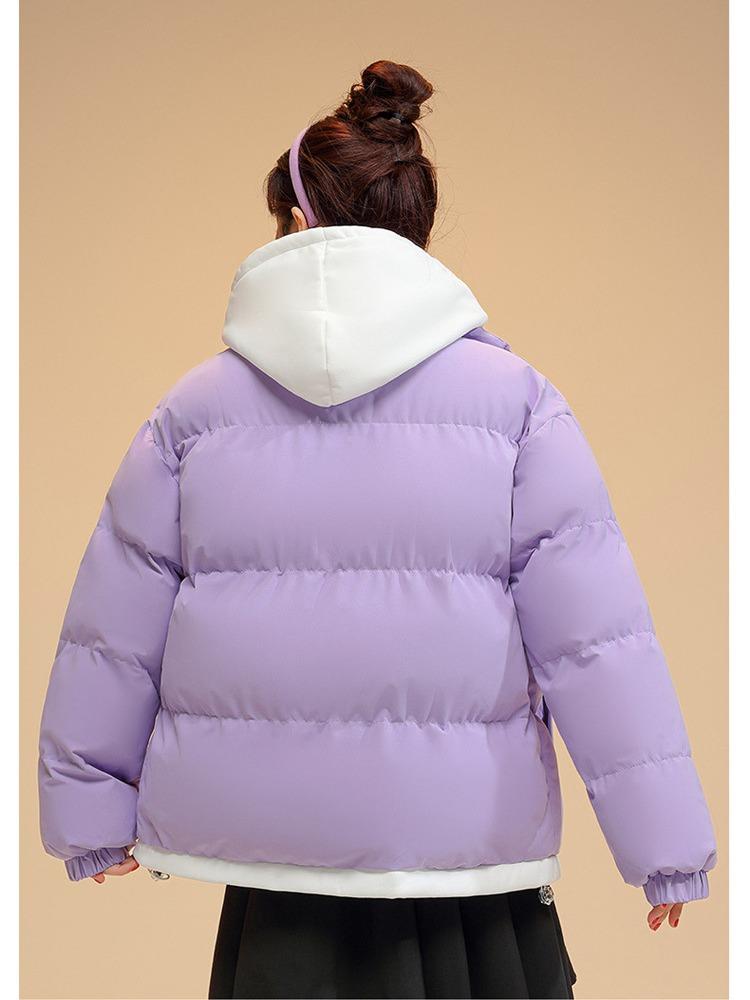 Drawstring Fake Two-piece Women's Autumn and Winter Jacket Short Hooded Jacket Loose Casual Student Warm Jacket 6 Colors