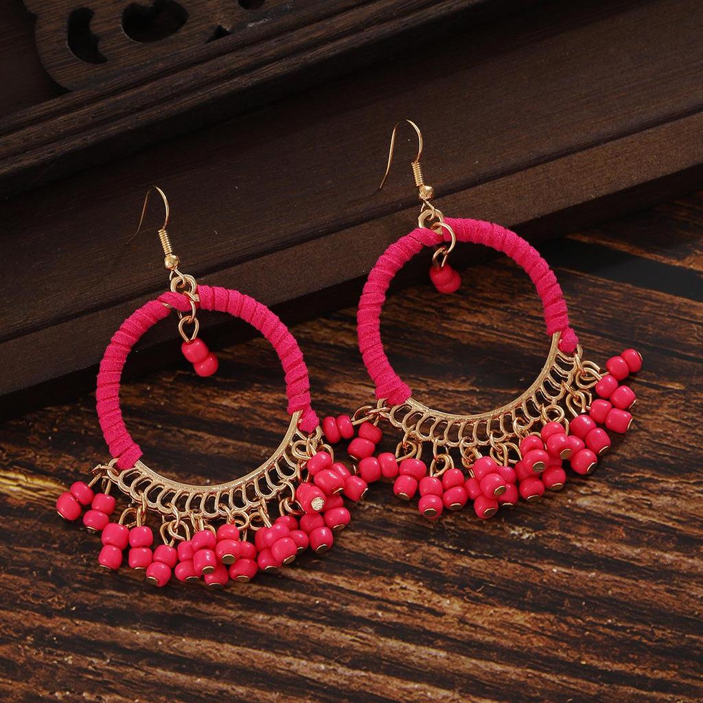 Bohemian Geometric Tassel Earrings: Handmade Ethnic Style with Woven Seed Beads