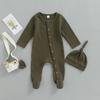 Barboteuse pour nouveau-né fille et garçon, body à manches longues, combinaison gaufrée, tenue d'automne et d'hiver, vêtements avec chapeau
