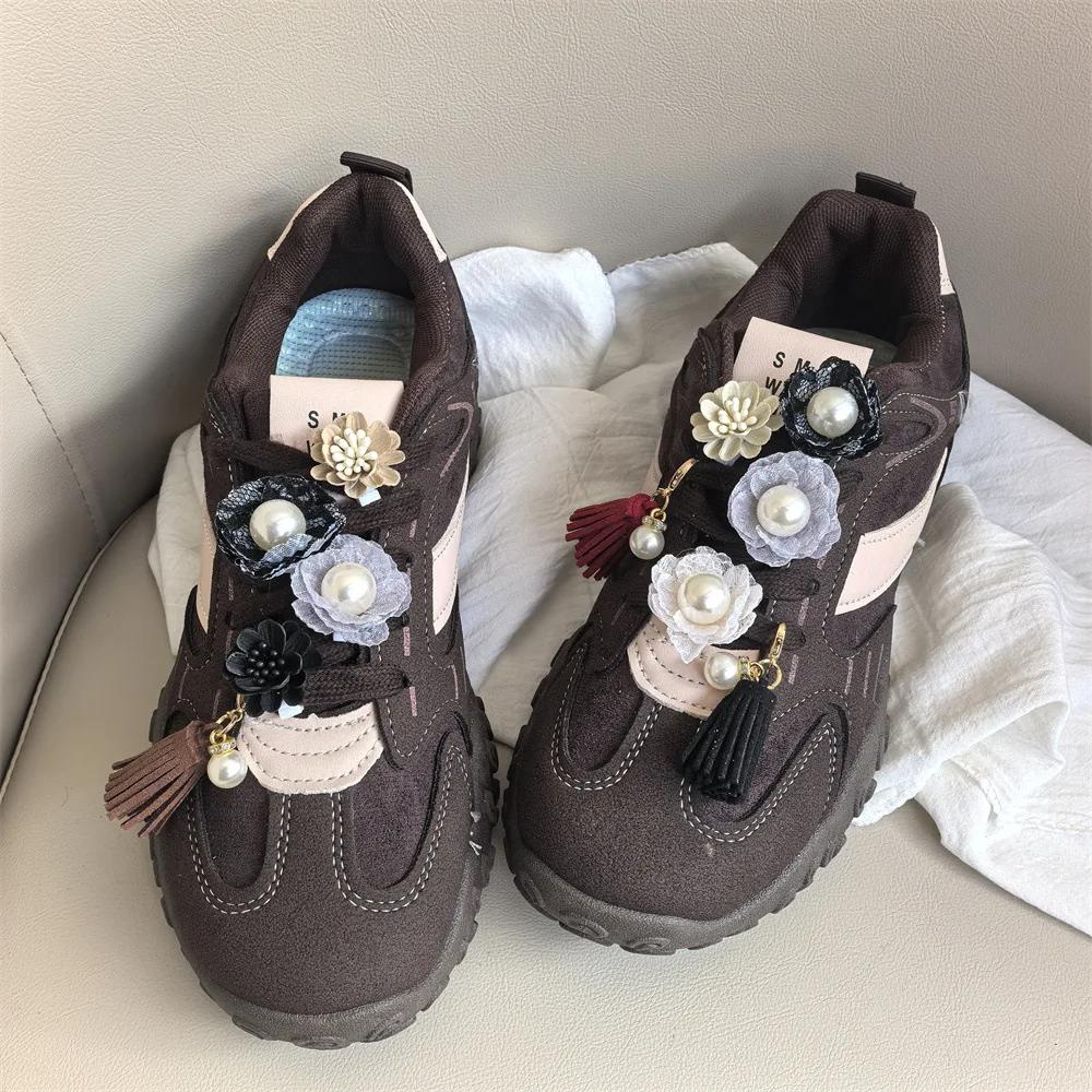 Fashion Shoes Cswo01 Men's Fashion Pearl Tassel Shoelaces Charms For Sneakers Advanced Pearl Daisy Flower Shoe Charm Buckle Diy Shoes Decorations