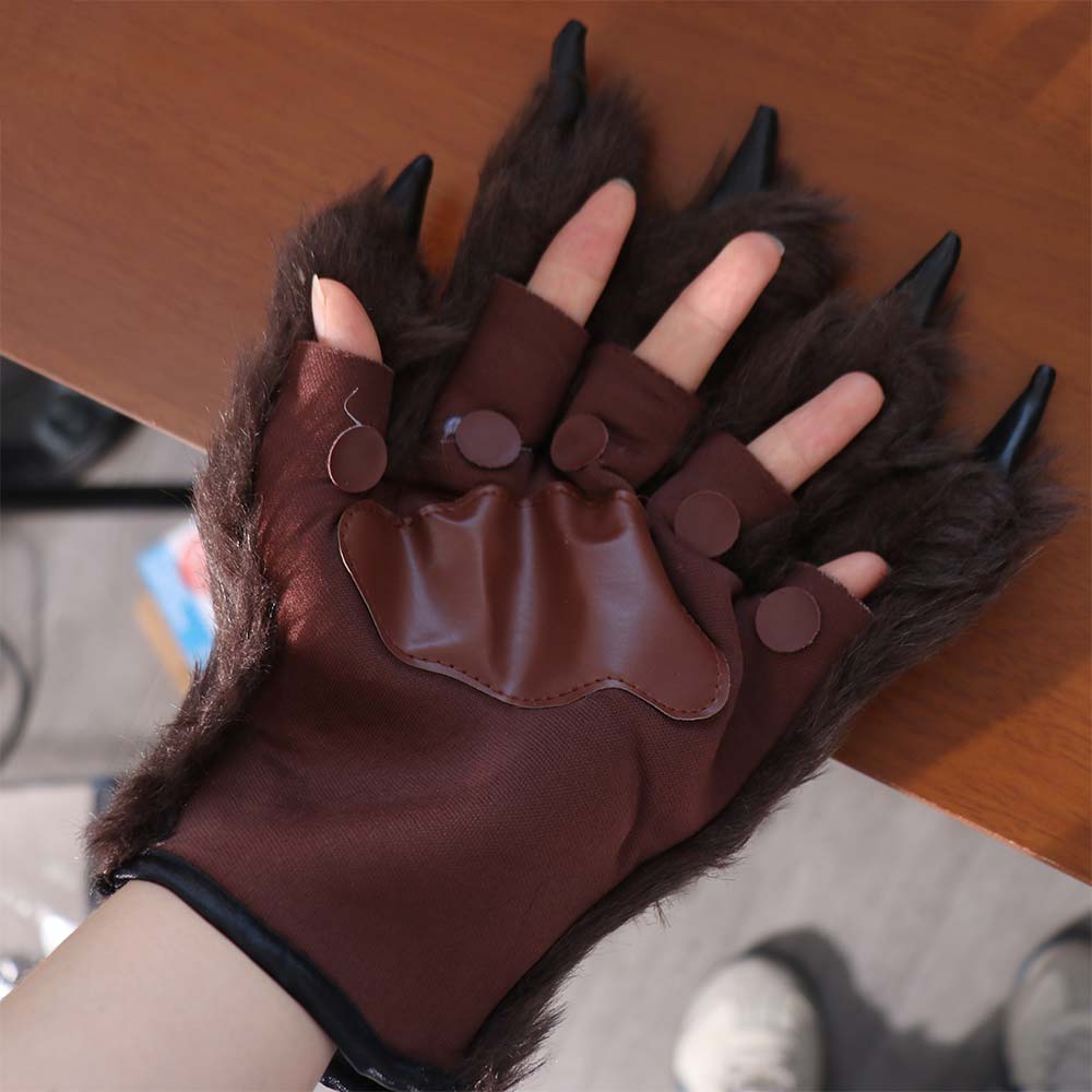 1 Pair Fluffy Werewolf Paws Mitten Fingerless Gorilla Gloves Halloween Wolf Gloves  Costumes