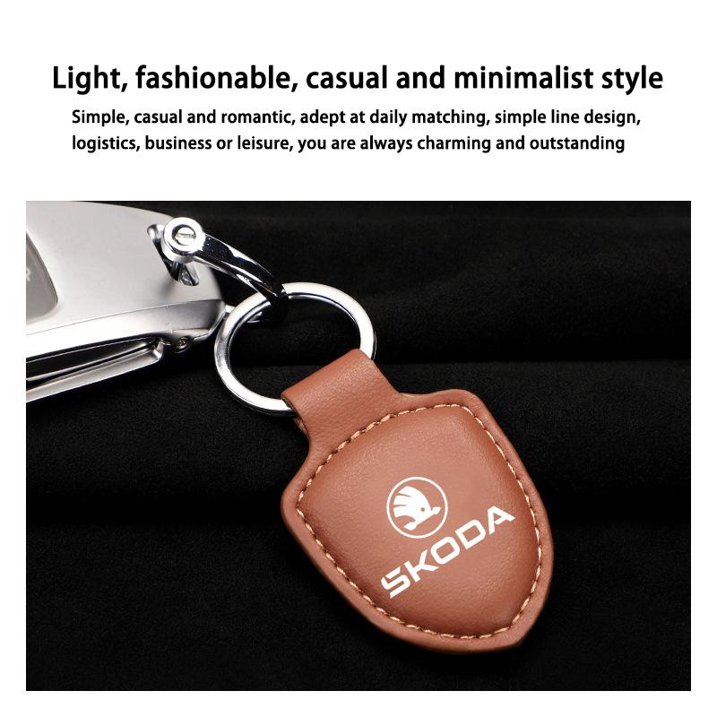 For Skoda Octavia Kodiaq Fabia Vrs Superb Karoq Yeti Rapid Accessories Car Shield Leather Keychain Key Ring Pendant Holder Gift xknz73
