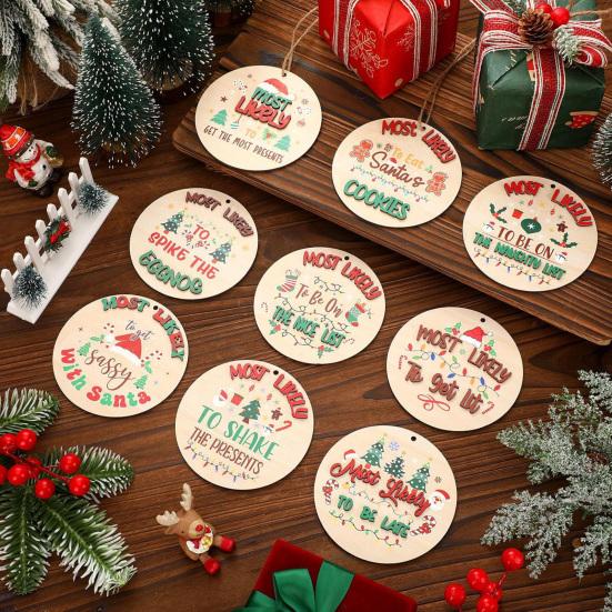 9Pcs Christmas Ornaments Xmas Tree Decoration Pendant Set with Santa Snowman Gingerbread Man Pattern Holiday Party Supplies