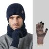 3Pcs/Set Plush Lining Knit Beanie Snood Set Warm Touchscreen Gloves  for Men