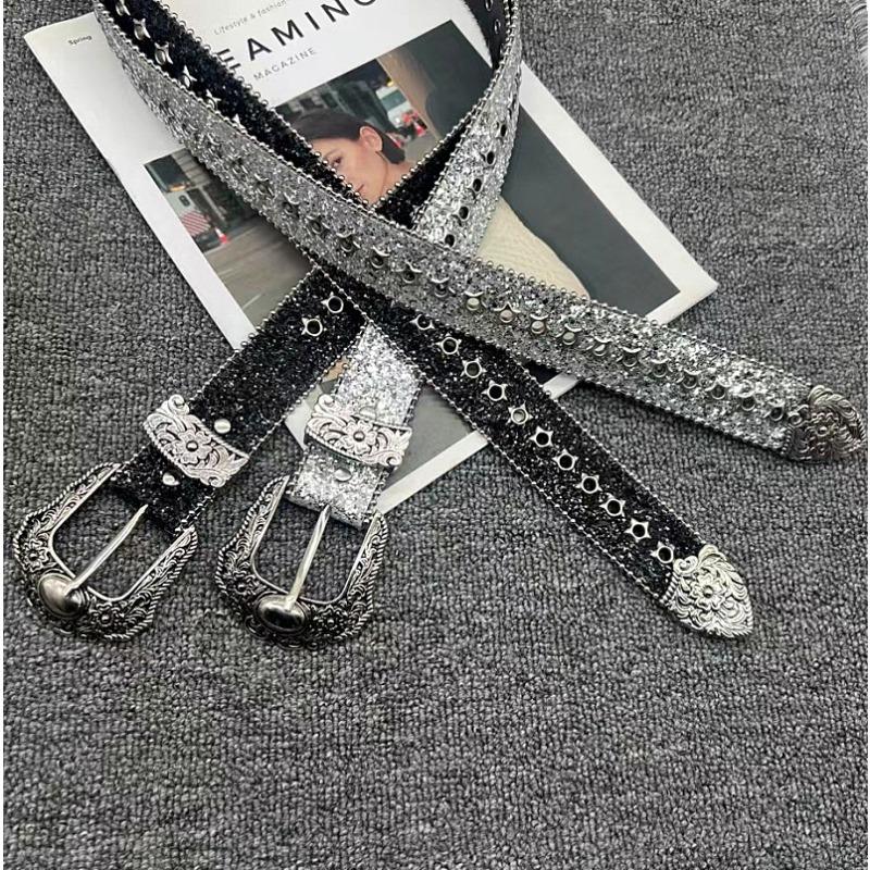 Hollow Star Sequin Pattern Belt Women's Black Belt Design Belt