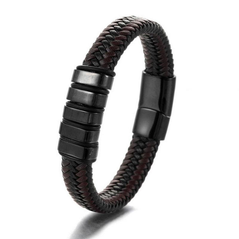 OL Style Men's Bracelets Stainless Steel Cuff Bangle  Vintage Braided Leather Bracelet for Men Male Wrist Gift New