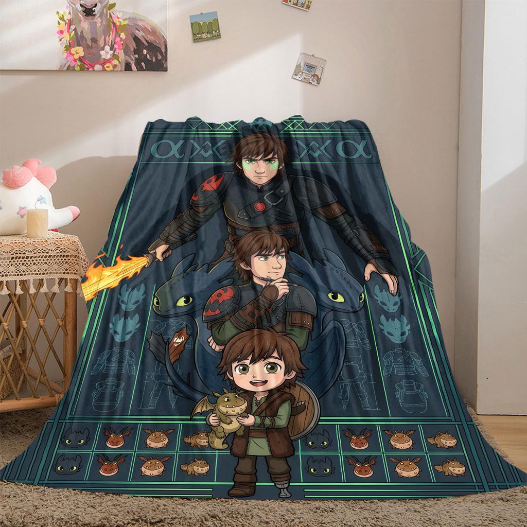 How To Train Your Dragon Vivid 2D Print Flannel Blanket, Cartoon Figures for Couch, Warm Home Decor Travel Picnic Rug_LIAN