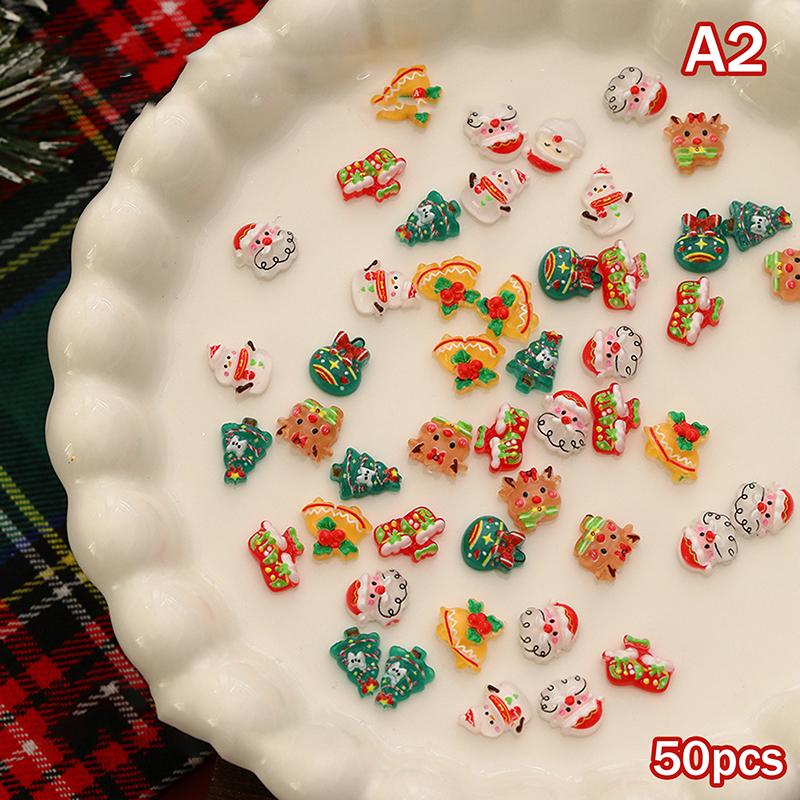 

50 шт. Милые мультяшные смоляные рождественские шармы для ногтей, Санта-Клаус, Снеговик, Олень, Украшения для нейл-арта для маникюра, сделай сам A2