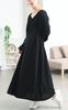 Gold Japan Plus Size Long Solid Perfect for and Size Black fem-615 Women's Dress, Sleeves, Flared, Drawstring, Ribbon, Color, Stretch, Fall, Winter,