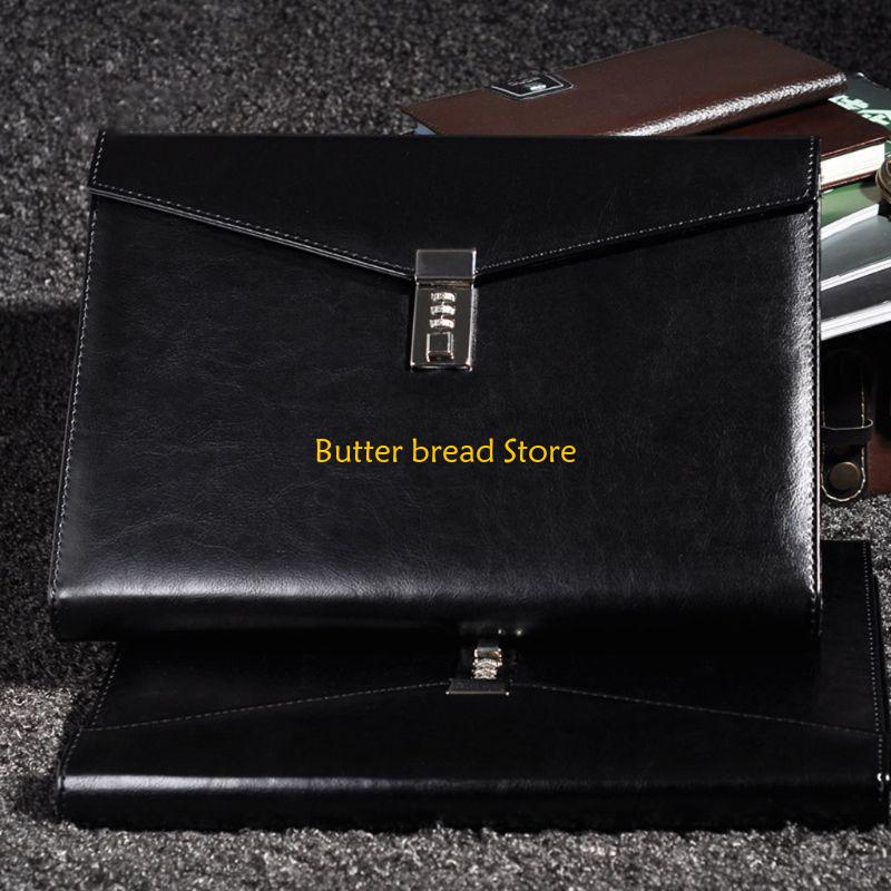 W89C Document File Folder with Password Lock Briefcase PU Leather Office Manager Bag Travel