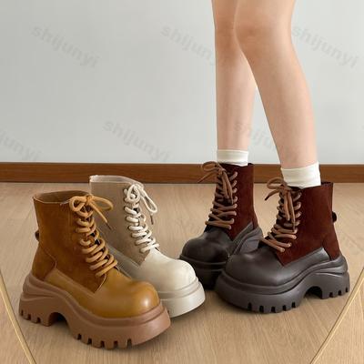 Women's Retro British Style Casual Thick Soled Short Boots  Autumn Fashion Versatile Comfortable Non Slip Chunky Ankle Boots