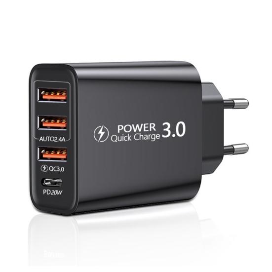 Adattatore di Alimentazione 30W Multi Porte Ignifugo Ricarica Stabile Spina USA/UE 3 USB PD Tipo-C Caricabatterie da Viaggio per Telefono Cellulare Accessori per Cellulare