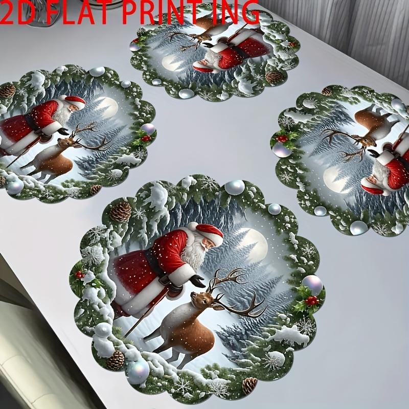 4pcs Christmas Placemats, Santa Claus Xmas Snowflake Table Mats Winter Decor and Supplies for Home Party Kitchen Dining Table