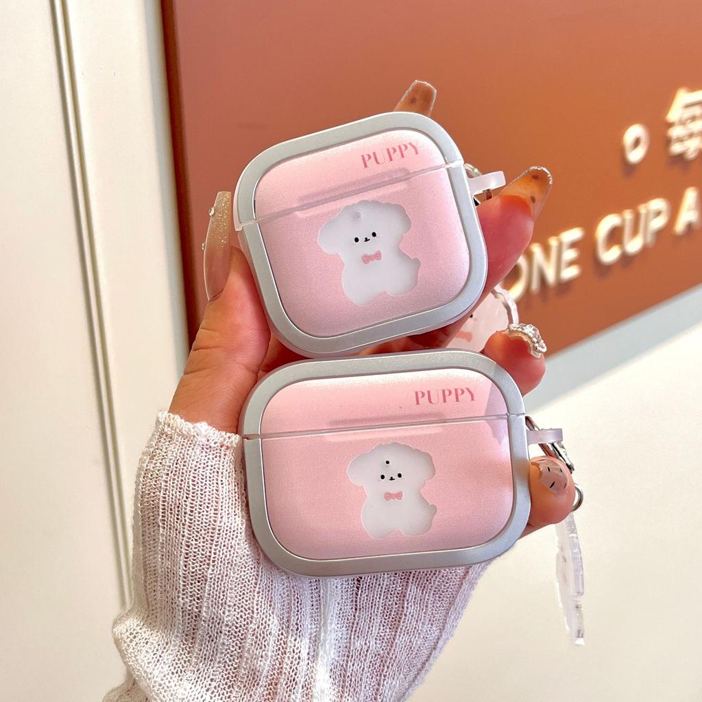 Plated Photo Frame Pink Bow Puppy for AirPods 1 Apple Bluetooth Wireless Headset Cover Pro1/1