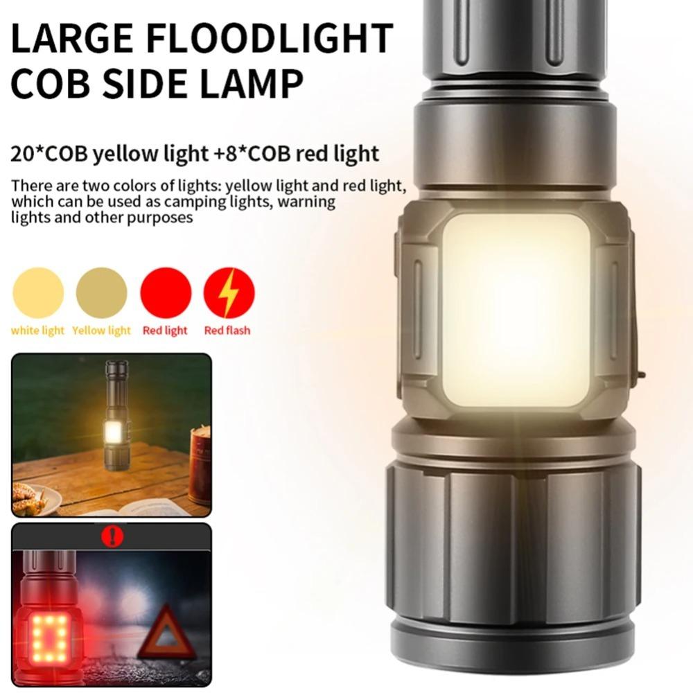 30W LED Rechargeable Flashlight 2000 High Lumens Torch with COB Light Handheld Flashlight for Home Camping Hiking Emergency