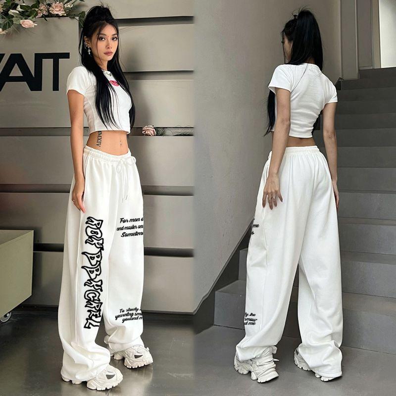 

Модный стиль Уличный хип-хоп Спортивные брюки Женские Свободные Прямые Двусторонние Повседневные брюки Джаз Хип-хоп Брюки с манжетами на щиколотках White XL