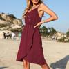 Women's Summer Open Back Solid Color V Neck Strap A-Line Irregular Short Dress