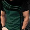 T-shirt Traspirante da Uomo a Maniche Corte in Poliestere - T-shirt alla Moda con Stampa Digitale a Righe Nere e Grigie - Traspirante