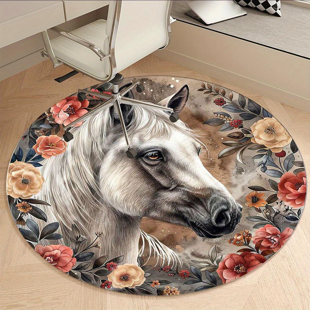 Horse With Floral Pattern Fashion Rug Nonslip Carpet Floor Mat Office Chair Mat Design For Office Decor Home Living Room Bedroom Giftt40