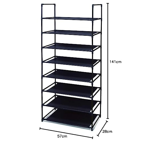TRADE ONE Freestanding Rack, 8 Shelves, 57cm Wide x 28cm Deep x 141cm High, 8kg Load Capacity, Easy Assembly, Lightweight, Large Capacity, Black, 1051