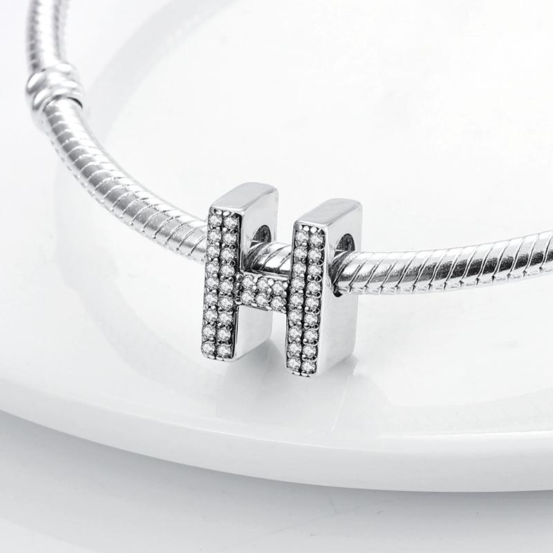 Original A-Z Alphabet Charms Bead 925 Silver 26 Letters CZ Zircon Heart Love Charm Fit Bracelet Bangle Jewelry Making