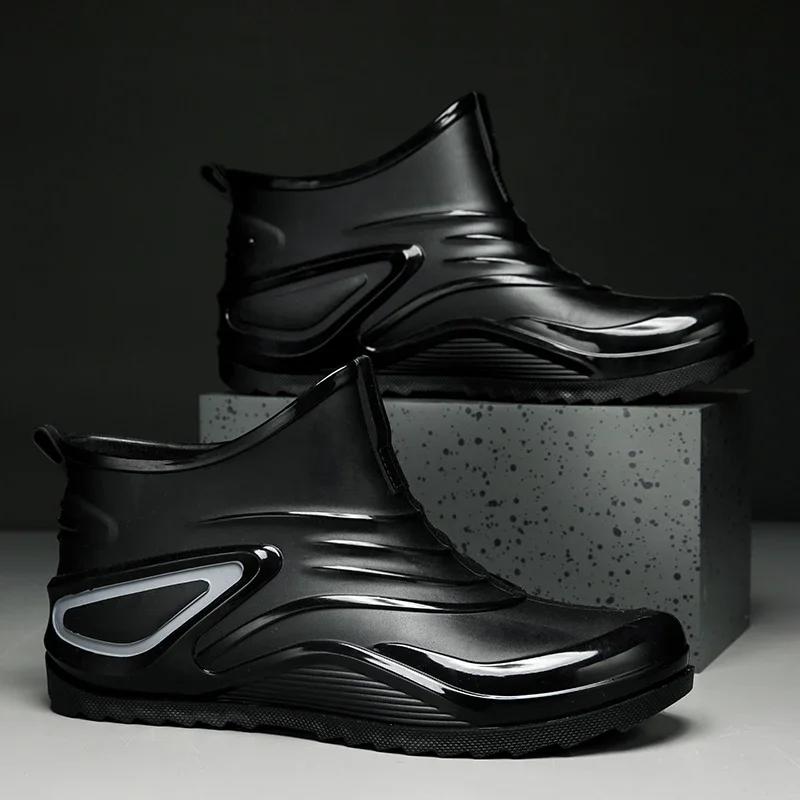 Men's Rain Boots Outdoor Chef Fishing Ankle Kitchen Shoes Casual Waterproof Large Size Fashion Non-slip Mans Working Safety Shoe