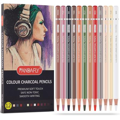 PANDAFLY Professional Charcoal Pencil Drawing Skin Tone Colored Colored Charcoal Pastel Chalk Pencils for Layering 12 Colors Set, Pencils, Pencils,