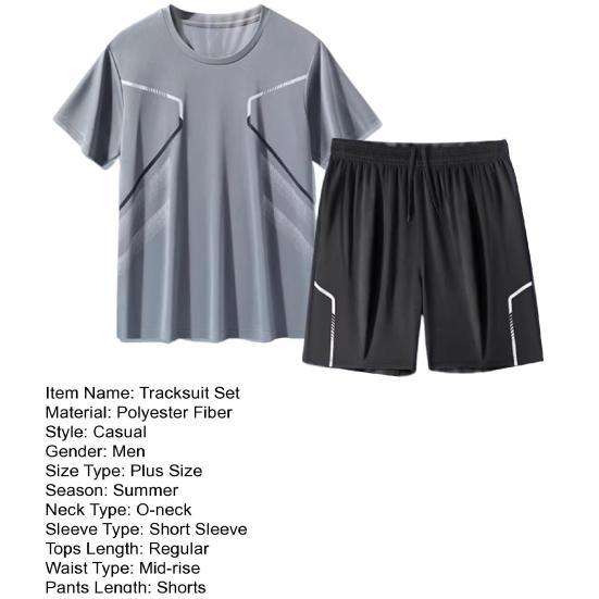 2dílná sada pánských teplákových souprav s kulatým výstřihem, krátkým rukávem, tričkem s elastickým pasem a kraťasy, rychleschnoucím sportovním oblečením