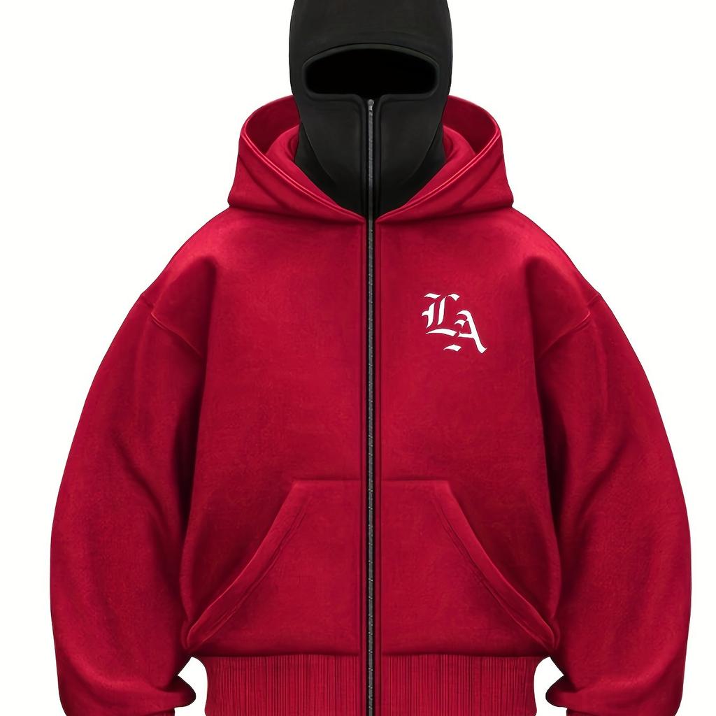 Mode Imprimé Y2K Homme Double Chapeau Fermeture Éclair Ouverte Tricot Mode Décontracté Nouveau Produit Masque Double Chapeau Pull