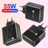 55W QC 3.0 Six-Port Fast Mobile Charger with PD, USB Ports, EU/US/UK Compatibility