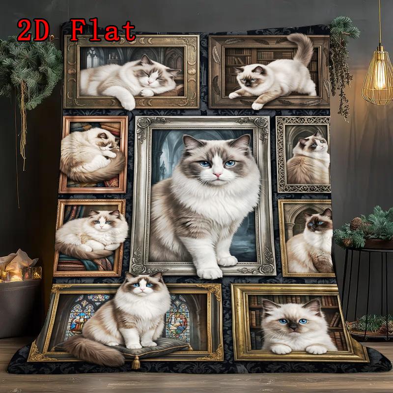 Cats Frames 2D Flat Pattern Flannel Blanket, High quality All Seasons, Home Decor, Warmth and Comfort, Perfect for Christmas Gifts.