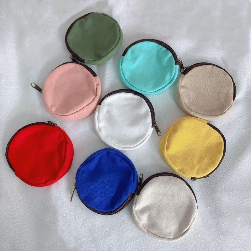 Poșetă rotundă pentru monede, de culoare solidă, pentru femei, mini suport pentru carduri din pânză, husă portofel mic, geantă de depozitare zilnică pentru fete, în culori de bomboane, poșetă