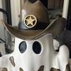 Ghost Cowboy Figurine Halloween Ghost Wearing Cowboy Hat Boots Decoration Desktop Ghost Statue for Mantel Cabinet Bookshelf