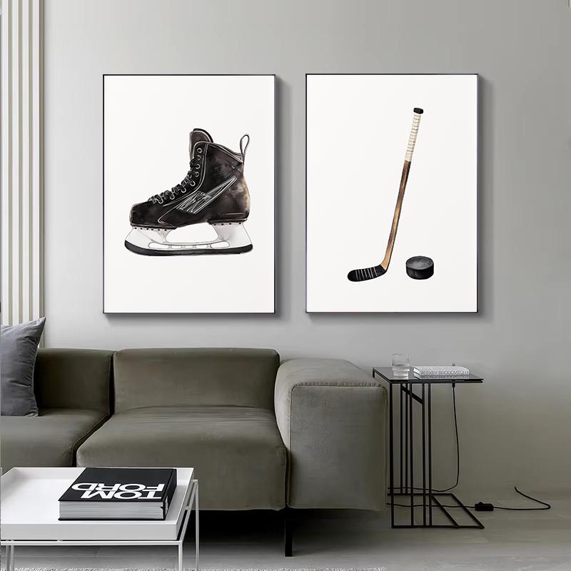 Minimalist Winter Sports Black Ice Hockey Nursery Illustration Poster Canvas Painting Wall Art Pictures Home Boy‘s Room Decor